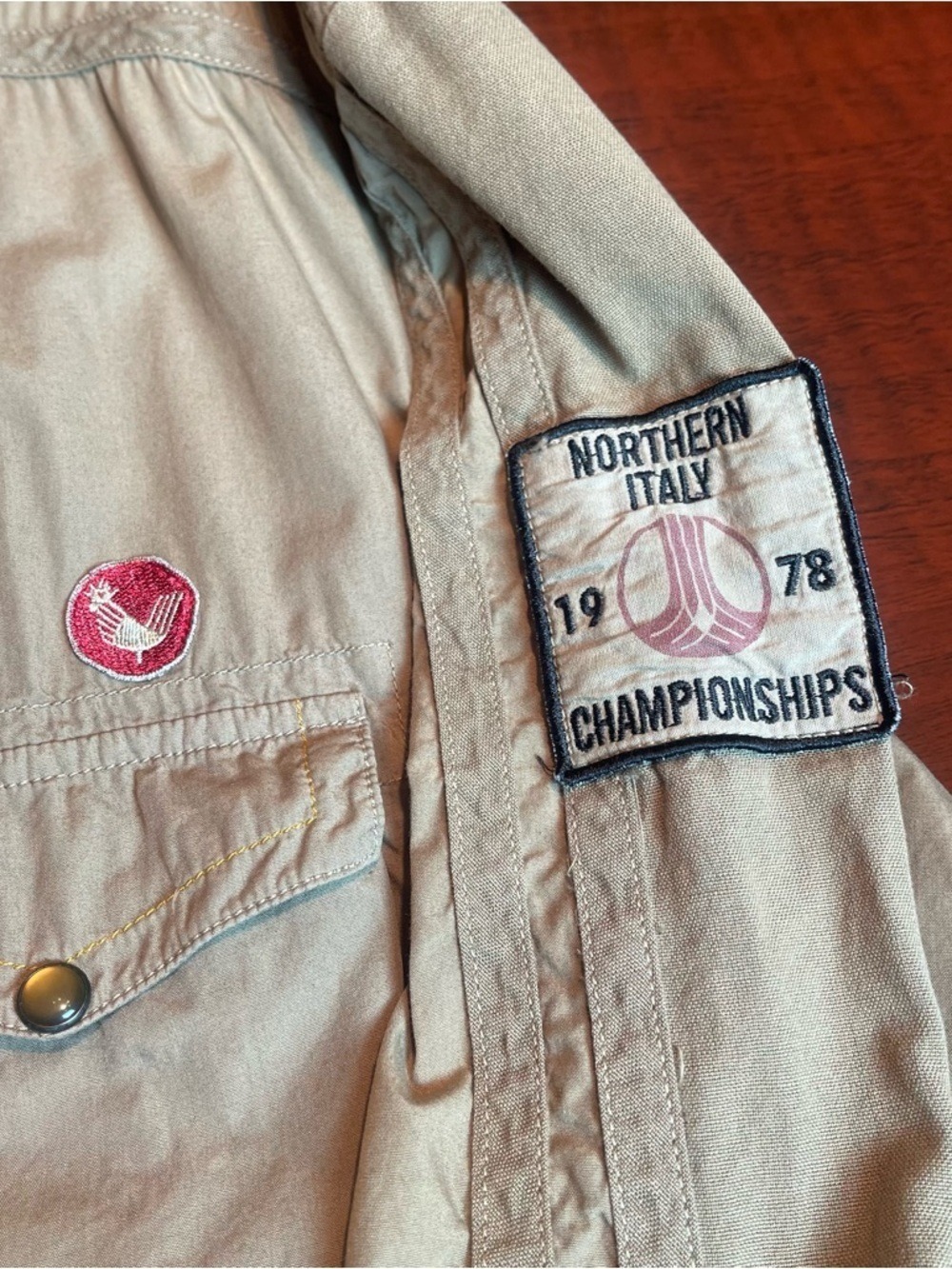 American Rag Cie Vintage Moto Shirt XL Khaki Apache Motorcycle Club Patch 1978 - Picture 9 of 13